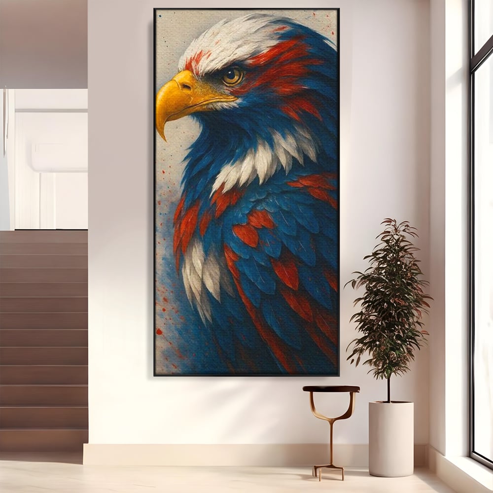 Tablou canvas cu tablou canvas cu vultur american pictat, in rama de aluminiu negru